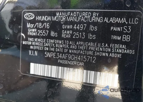 2016 Hyundai Sonata Sport z USA, uszkodzony, nr VIN 5NPE34AF9GH415712